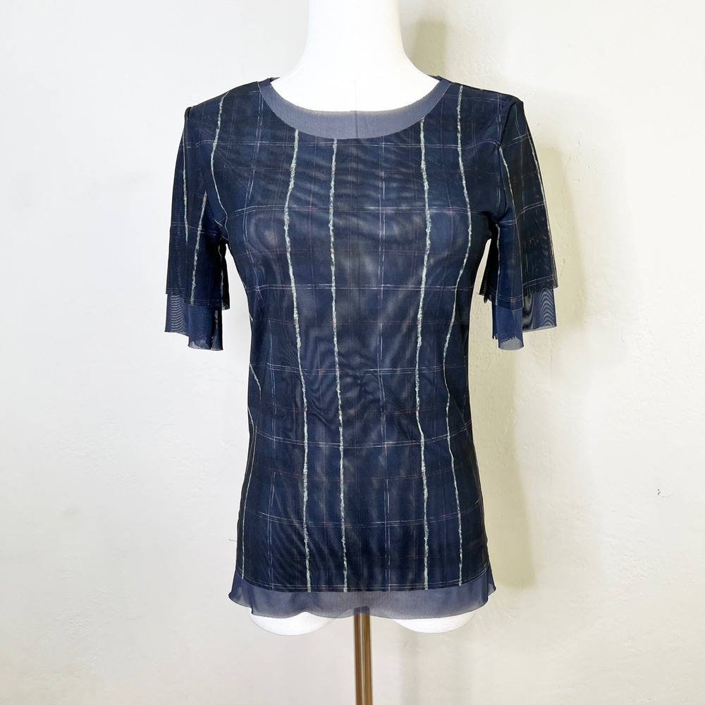 Baum Und Pferdgarten Top Juanita Size Small Navy Check‎ Mesh Sheer Plaid NEW